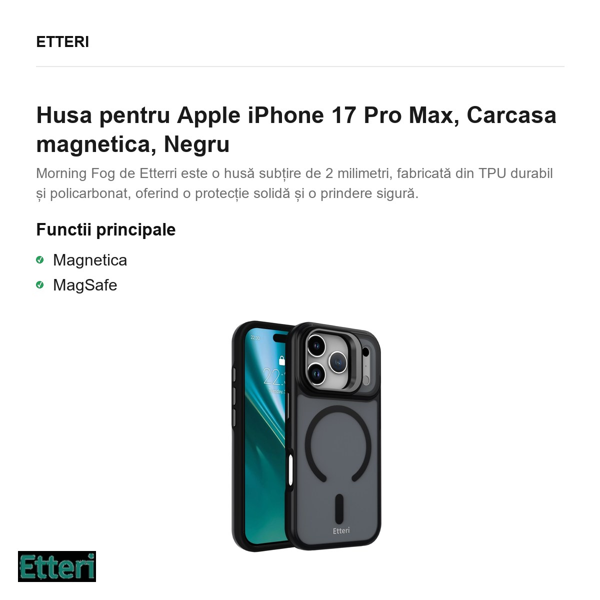 Husa pentru Apple iPhone 17 Pro Max, Carcasa magnetica, Negru [2]