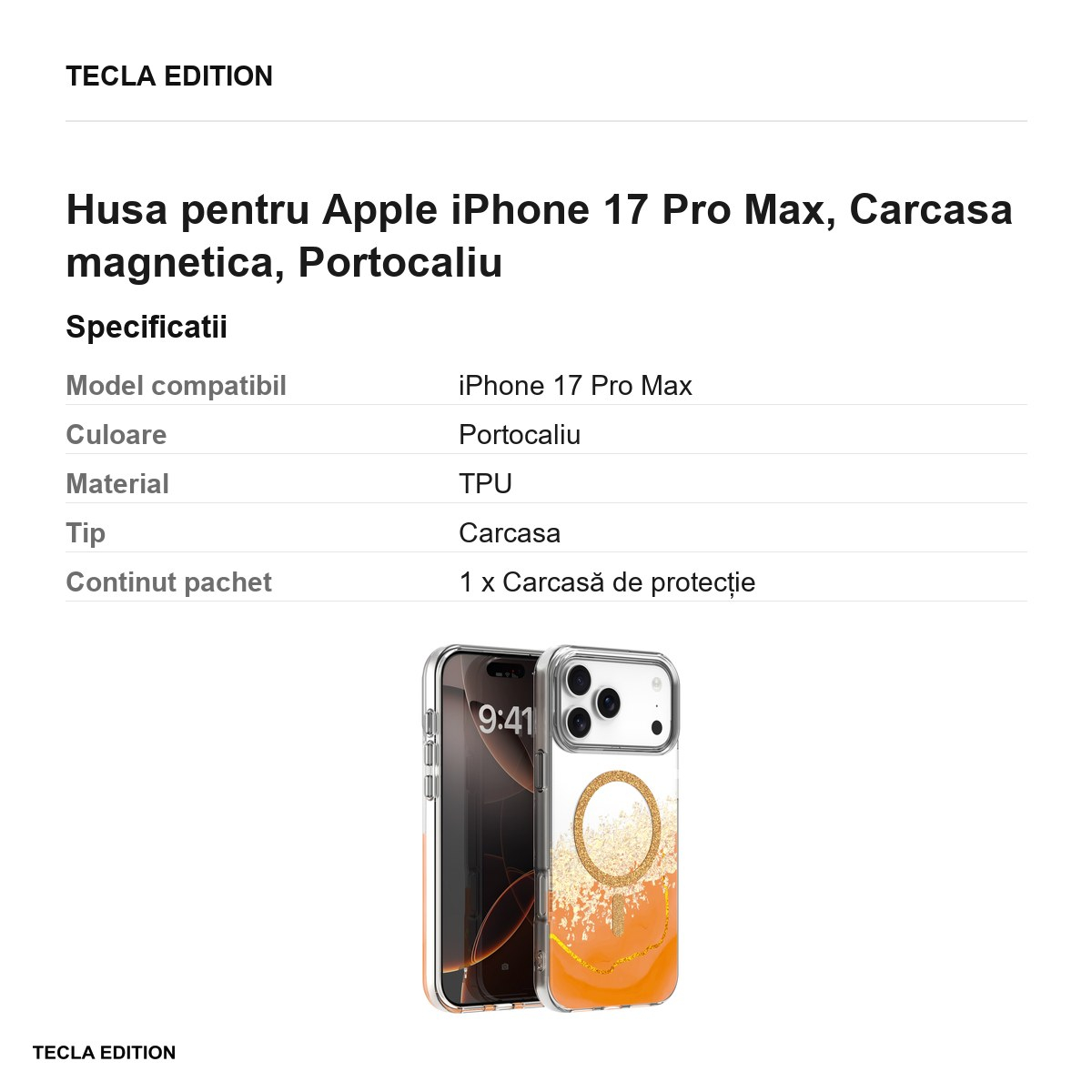 Husa pentru Apple iPhone 17 Pro Max, Carcasa magnetica, Portocaliu [5]