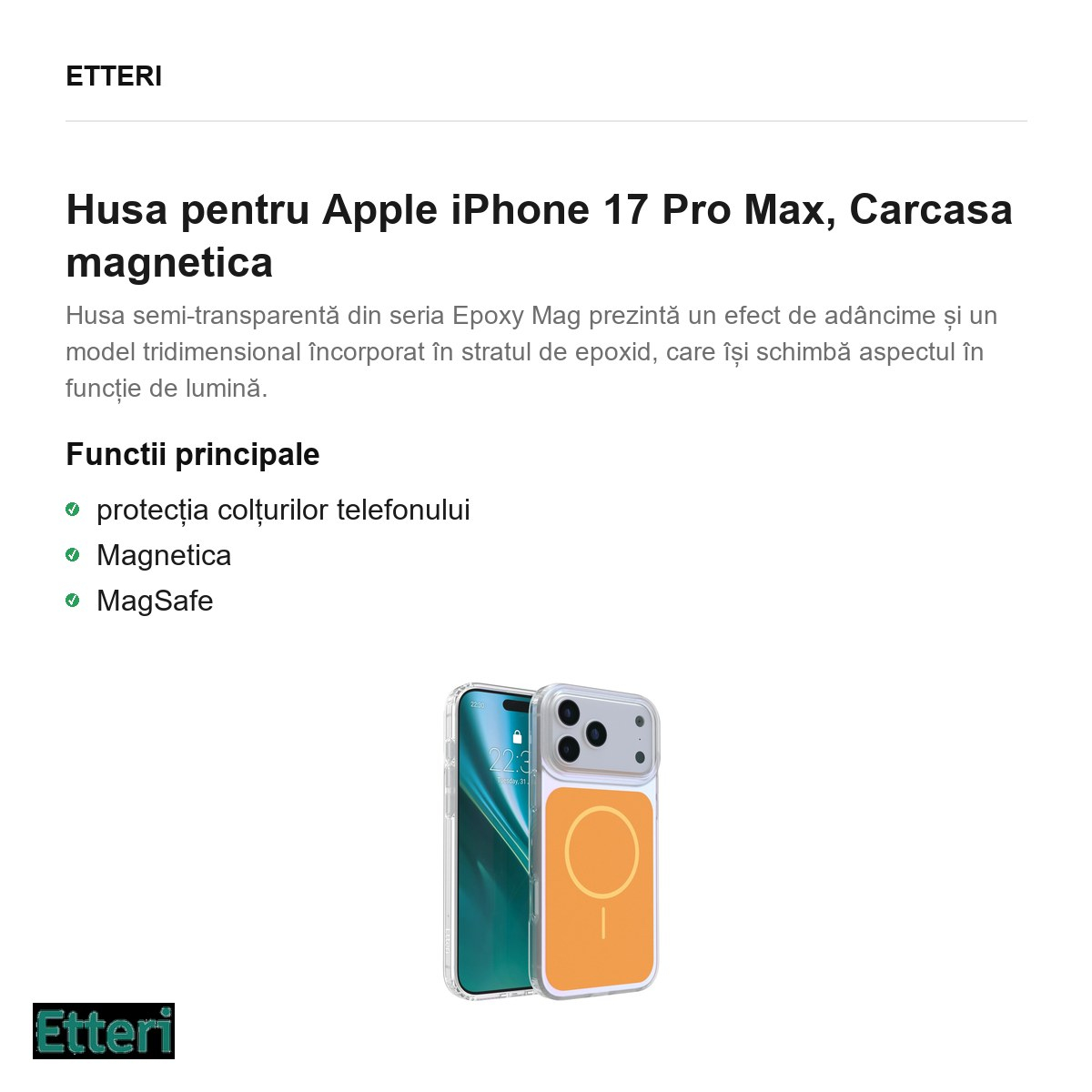 Husa pentru Apple iPhone 17 Pro Max, Carcasa magnetica, Portocaliu [4]