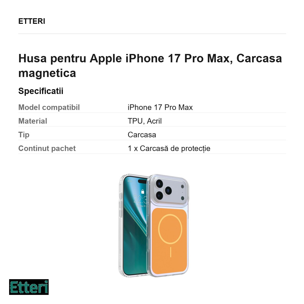 Husa pentru Apple iPhone 17 Pro Max, Carcasa magnetica, Portocaliu [5]