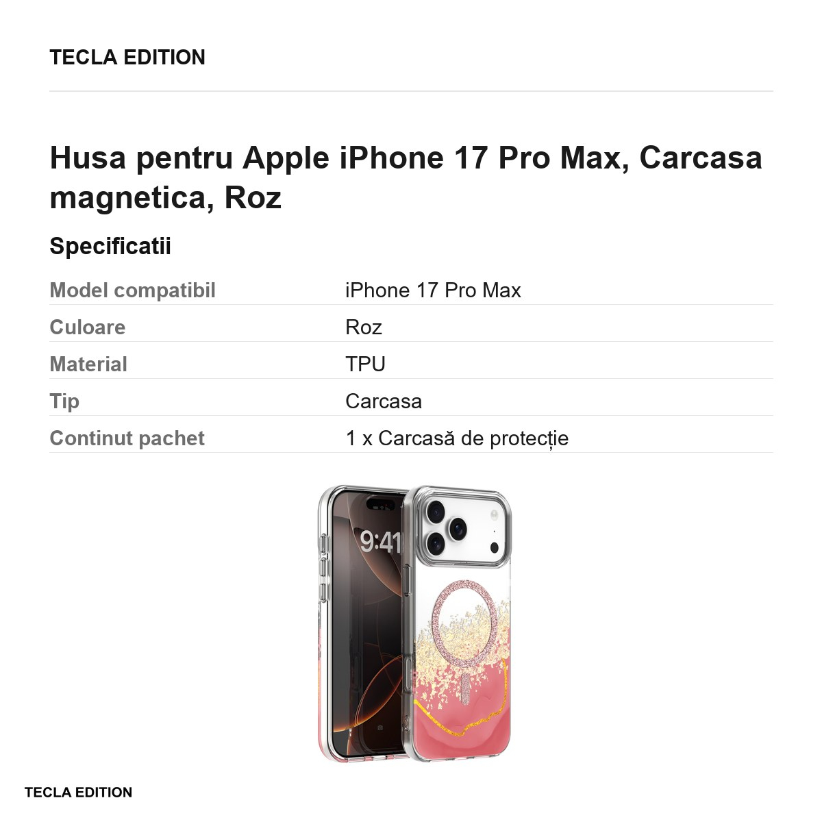 Husa pentru Apple iPhone 17 Pro Max, Carcasa magnetica, Roz [6]