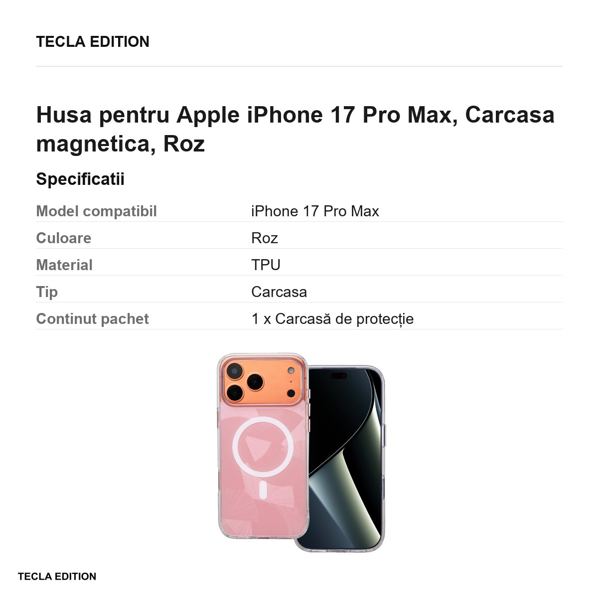 Husa pentru Apple iPhone 17 Pro Max, Carcasa magnetica, Roz [3]