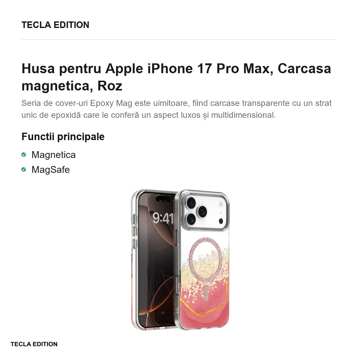 Husa pentru Apple iPhone 17 Pro Max, Carcasa magnetica, Roz [3]