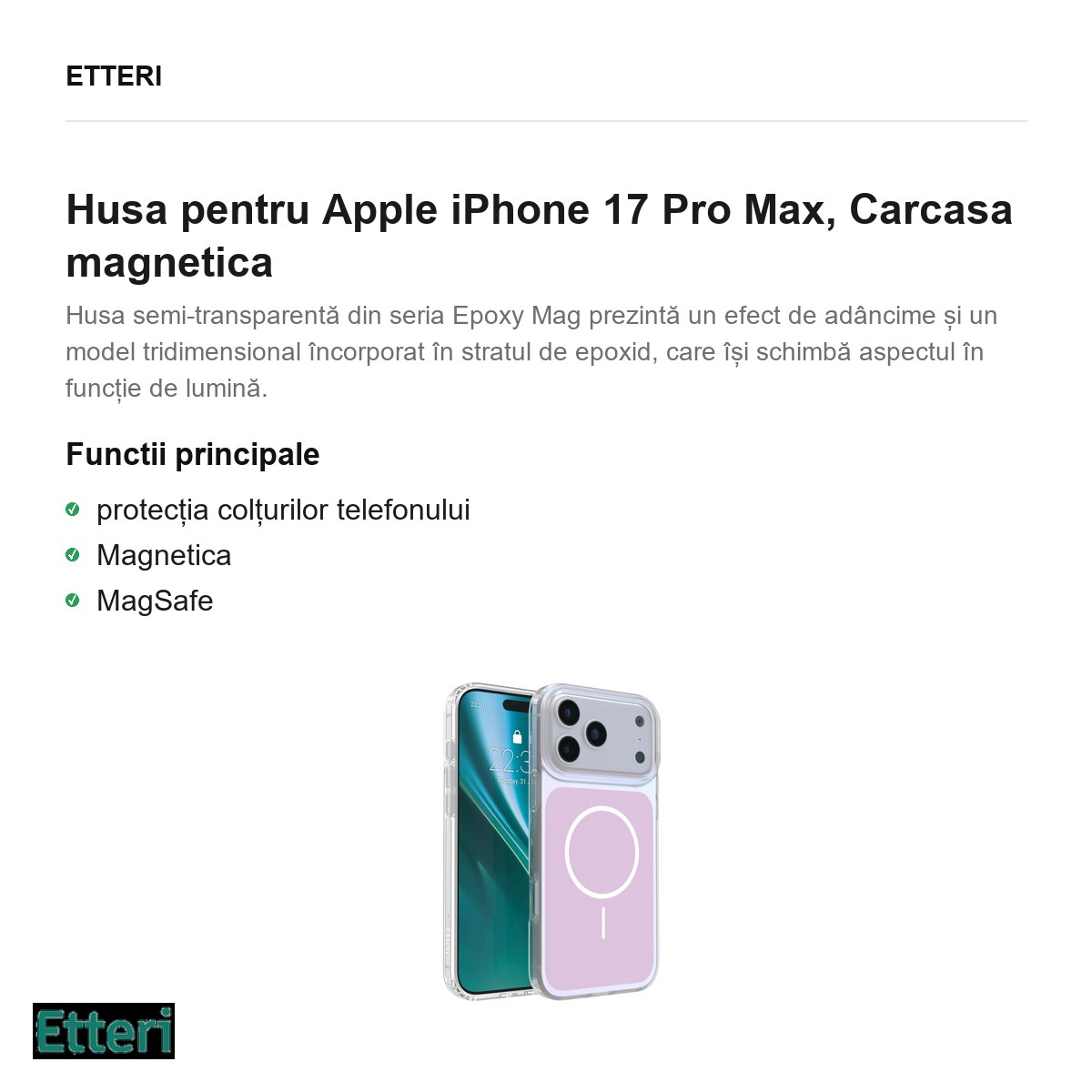 Husa pentru Apple iPhone 17 Pro Max, Carcasa magnetica, Roz [3]