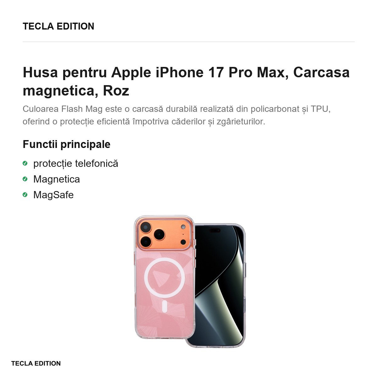 Husa pentru Apple iPhone 17 Pro Max, Carcasa magnetica, Roz [2]