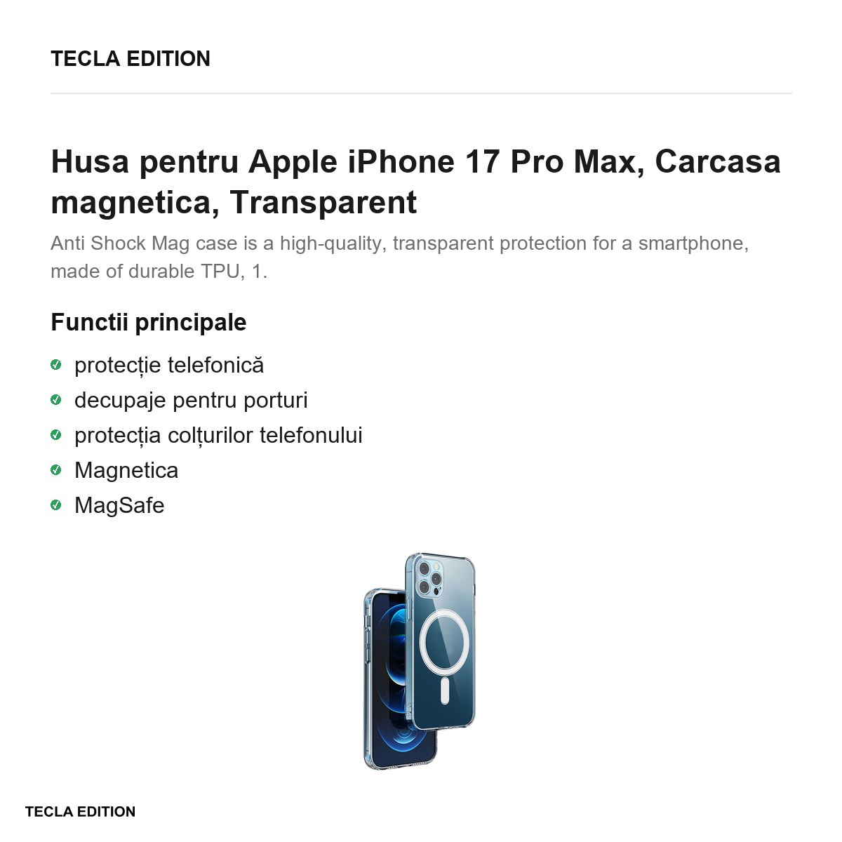 Husa pentru Apple iPhone 17 Pro Max, Carcasa magnetica, Transparent [2]