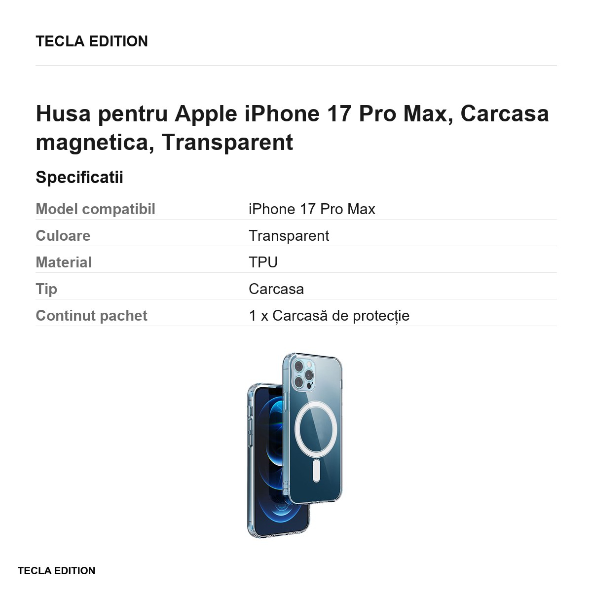 Husa pentru Apple iPhone 17 Pro Max, Carcasa magnetica, Transparent [3]