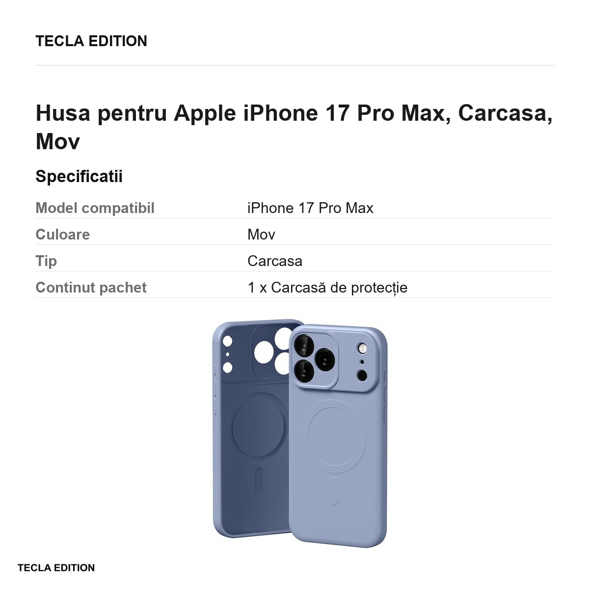 Husa pentru Apple iPhone 17 Pro Max, Carcasa, Mov [3]