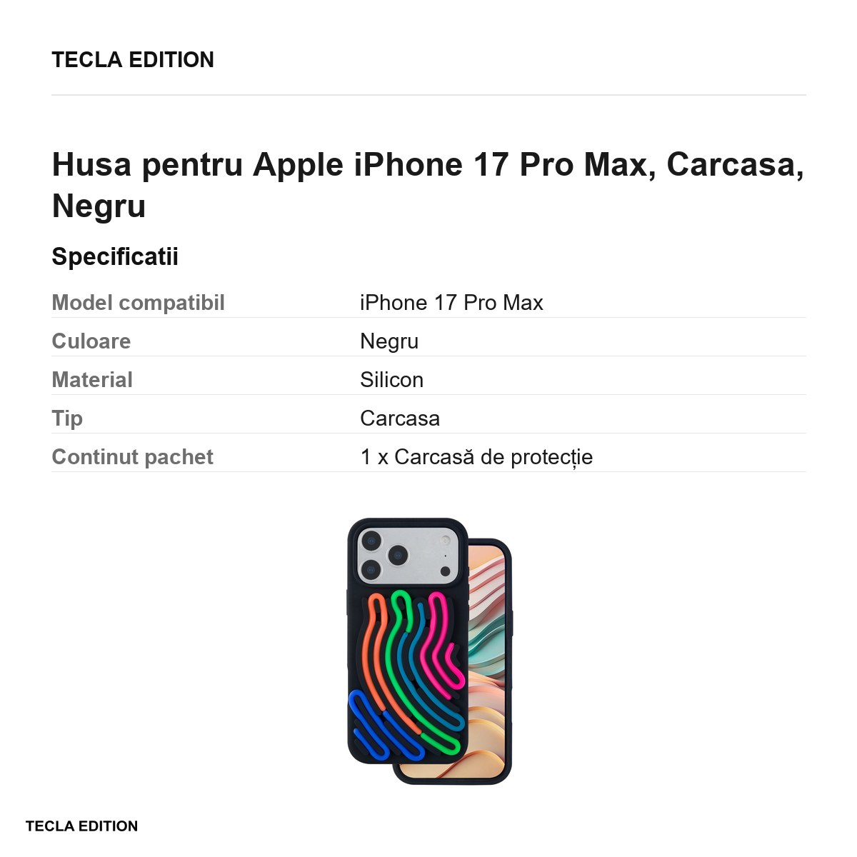 Husa pentru Apple iPhone 17 Pro Max, Carcasa, Negru [3]
