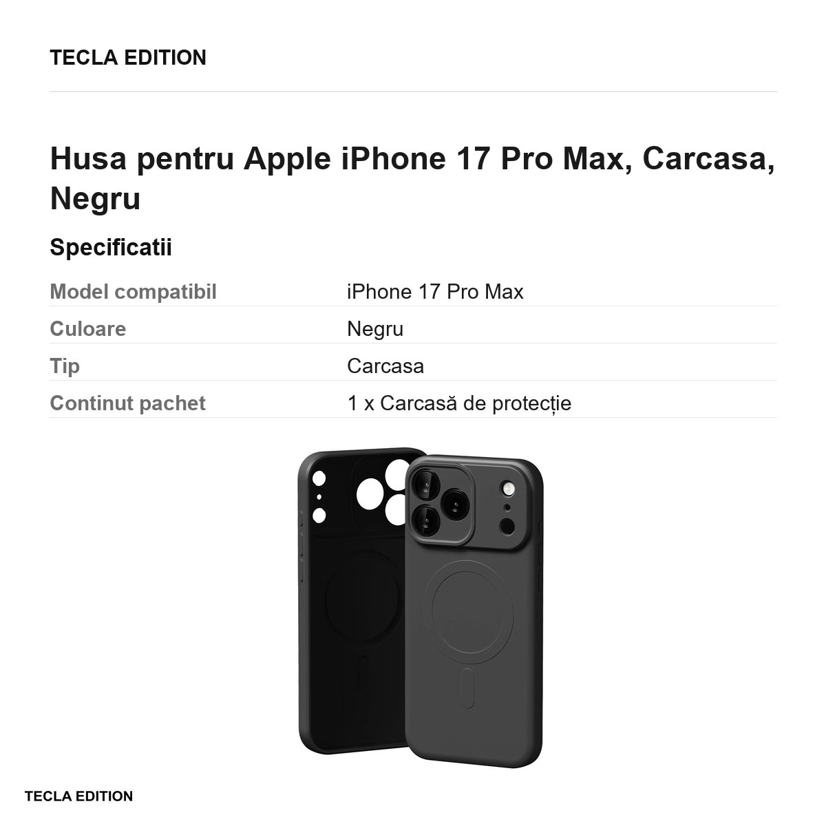 Husa pentru Apple iPhone 17 Pro Max, Carcasa, Negru [3]