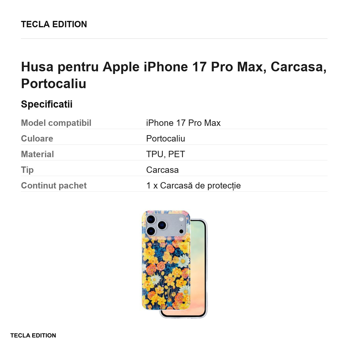 Husa pentru Apple iPhone 17 Pro Max, Carcasa, Portocaliu [3]