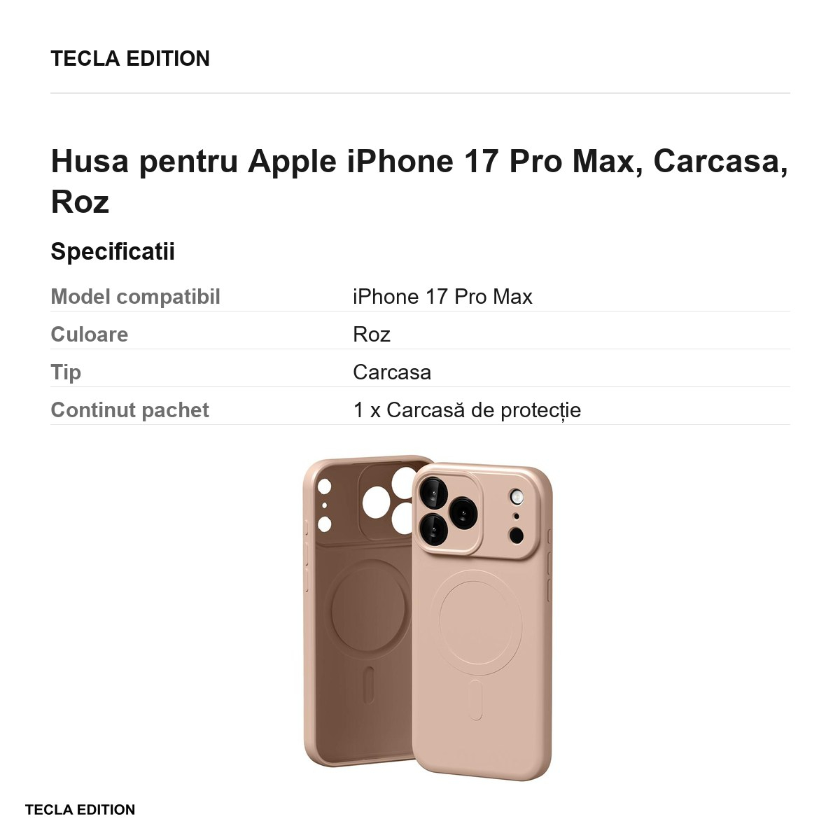 Husa pentru Apple iPhone 17 Pro Max, Carcasa, Roz [3]