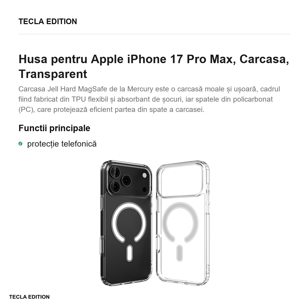Husa pentru Apple iPhone 17 Pro Max, Carcasa, Transparent [2]