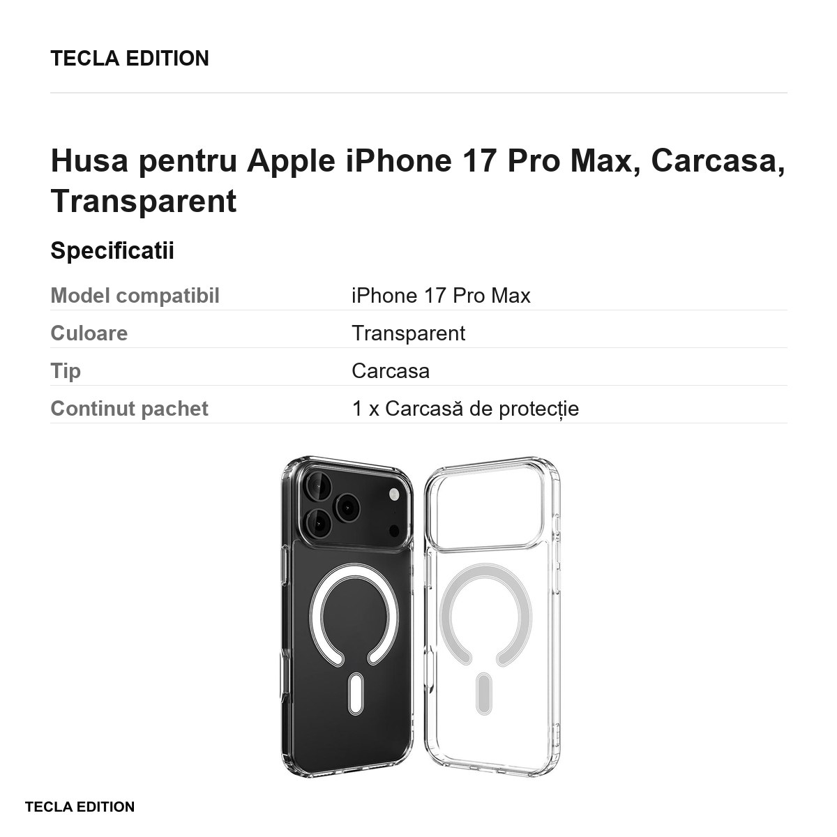 Husa pentru Apple iPhone 17 Pro Max, Carcasa, Transparent [3]