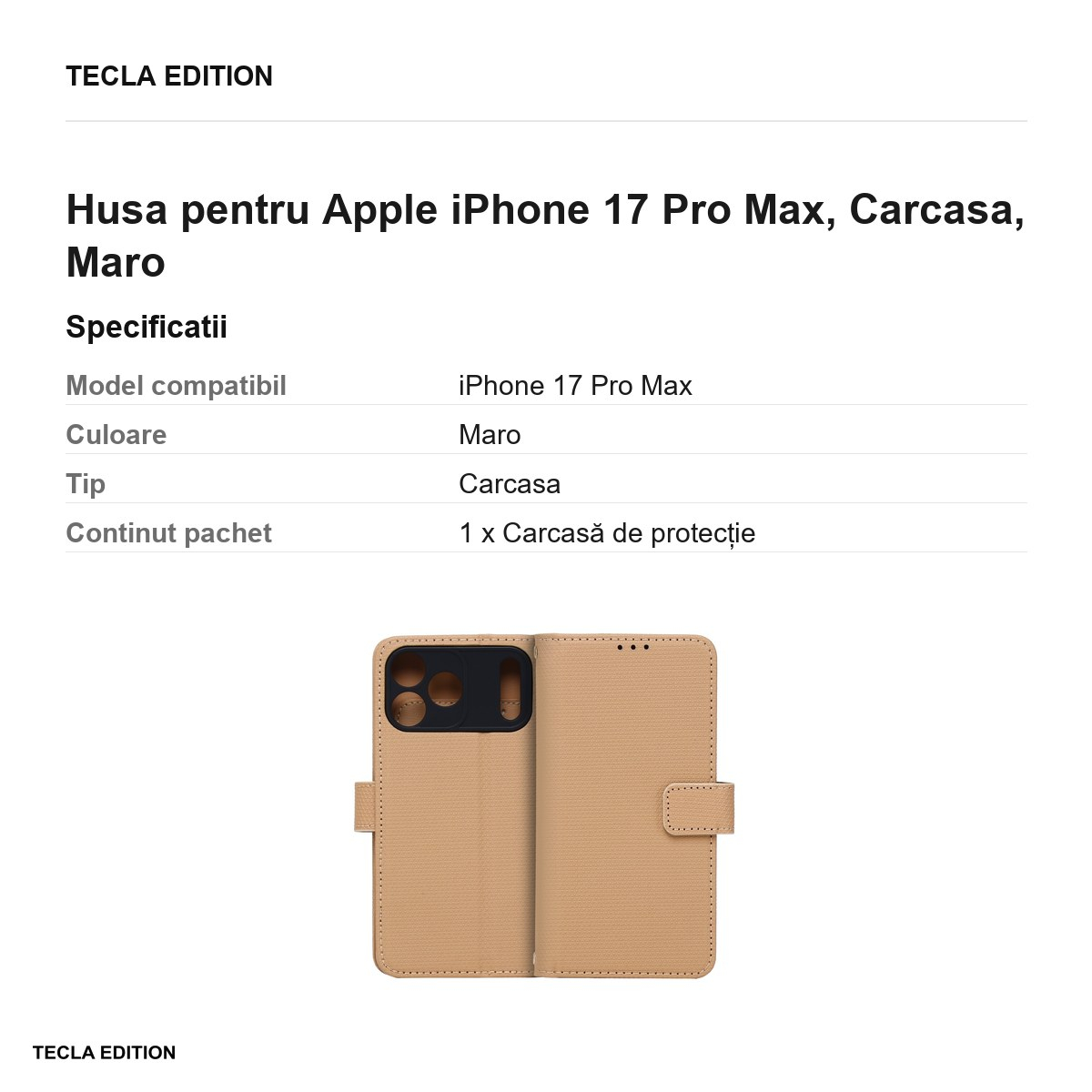 Husa pentru Apple iPhone 17 Pro Max, tip carte, Maro [3]