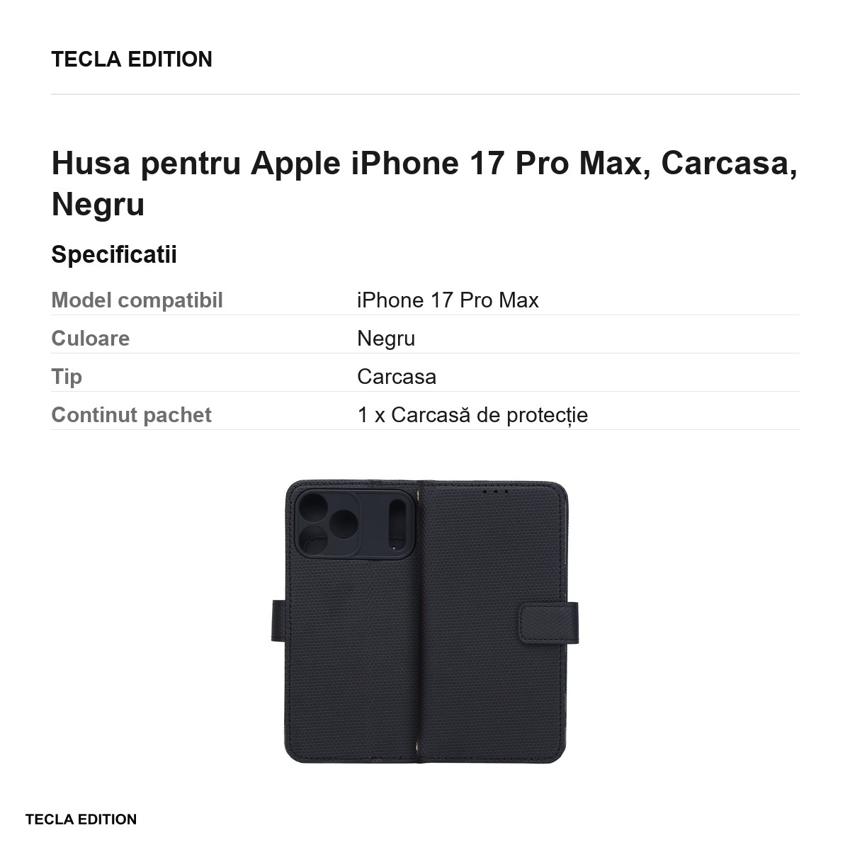 Husa pentru Apple iPhone 17 Pro Max, tip carte, Negru [3]