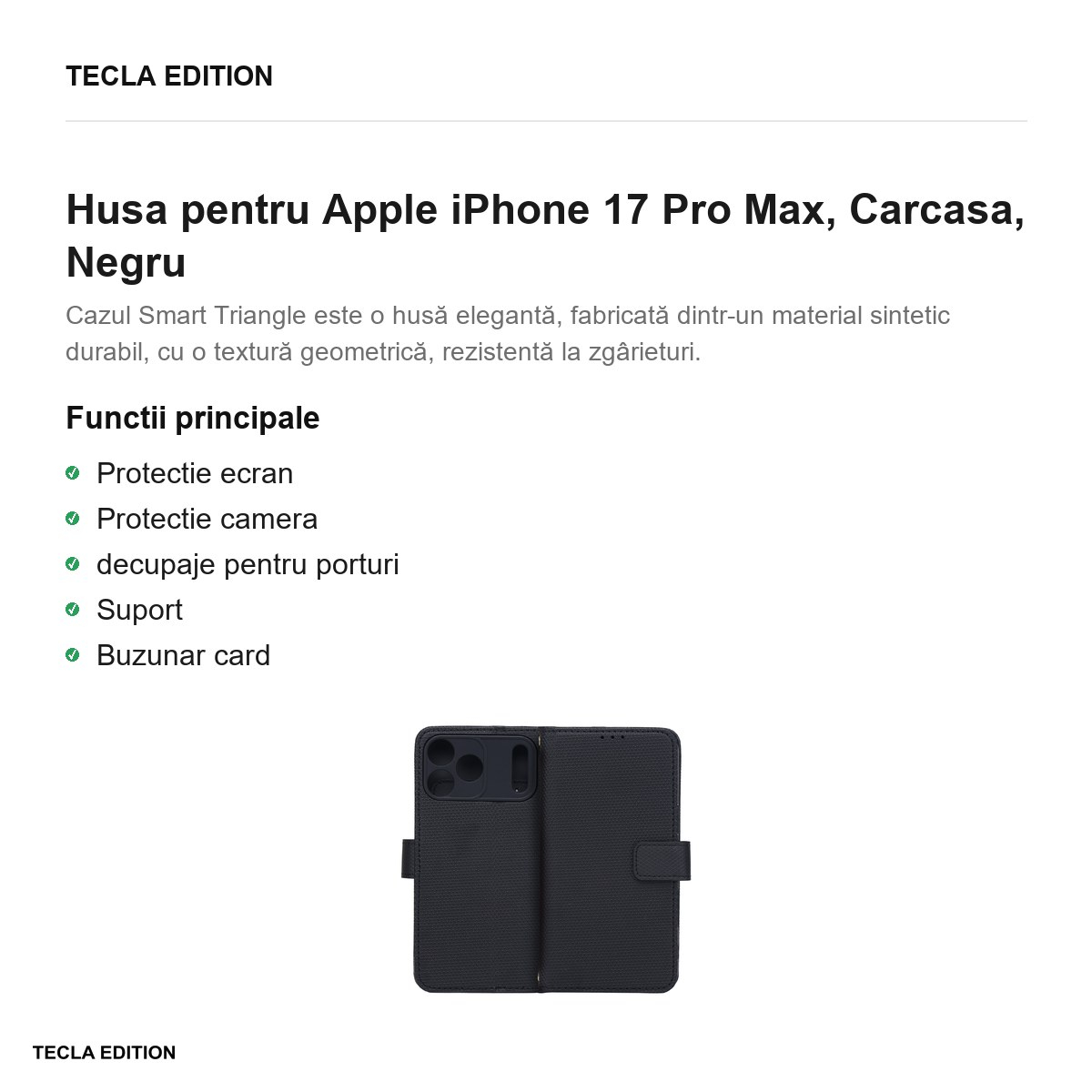 Husa pentru Apple iPhone 17 Pro Max, tip carte, Negru [2]