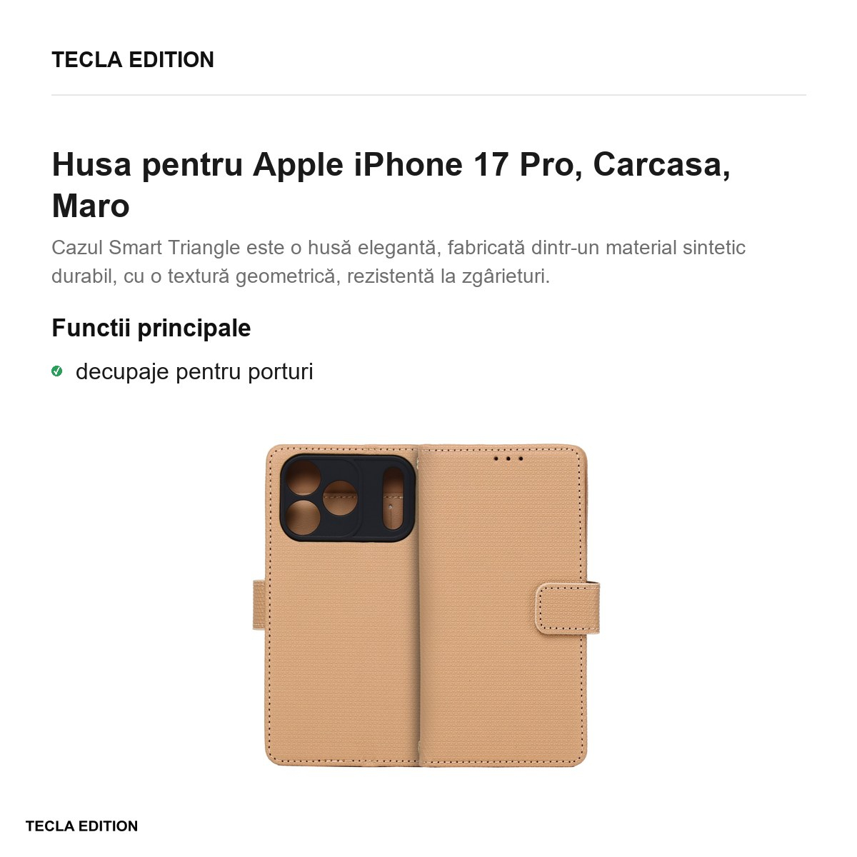 Husa pentru Apple iPhone 17 Pro, tip carte, Maro [2]