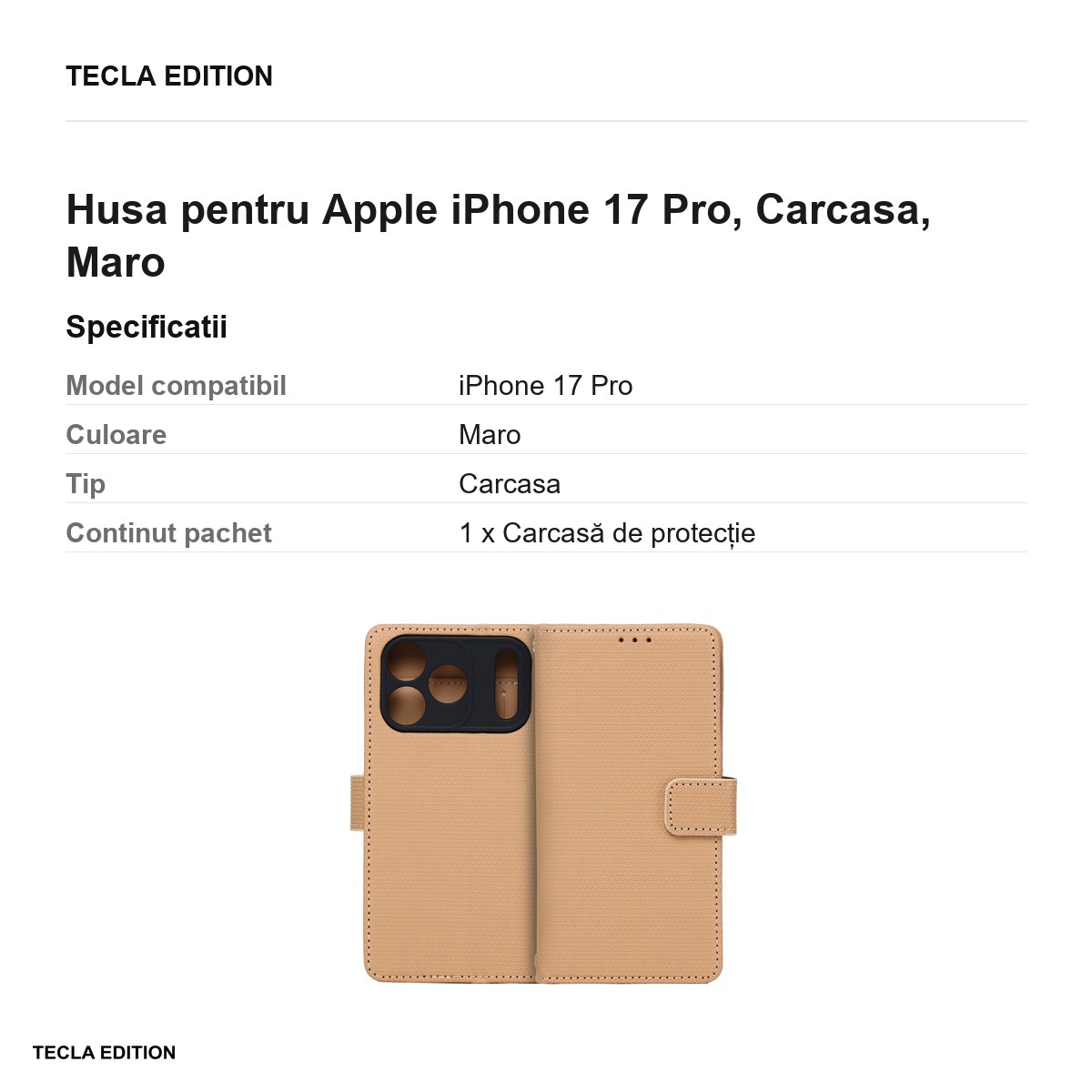 Husa pentru Apple iPhone 17 Pro, tip carte, Maro [3]