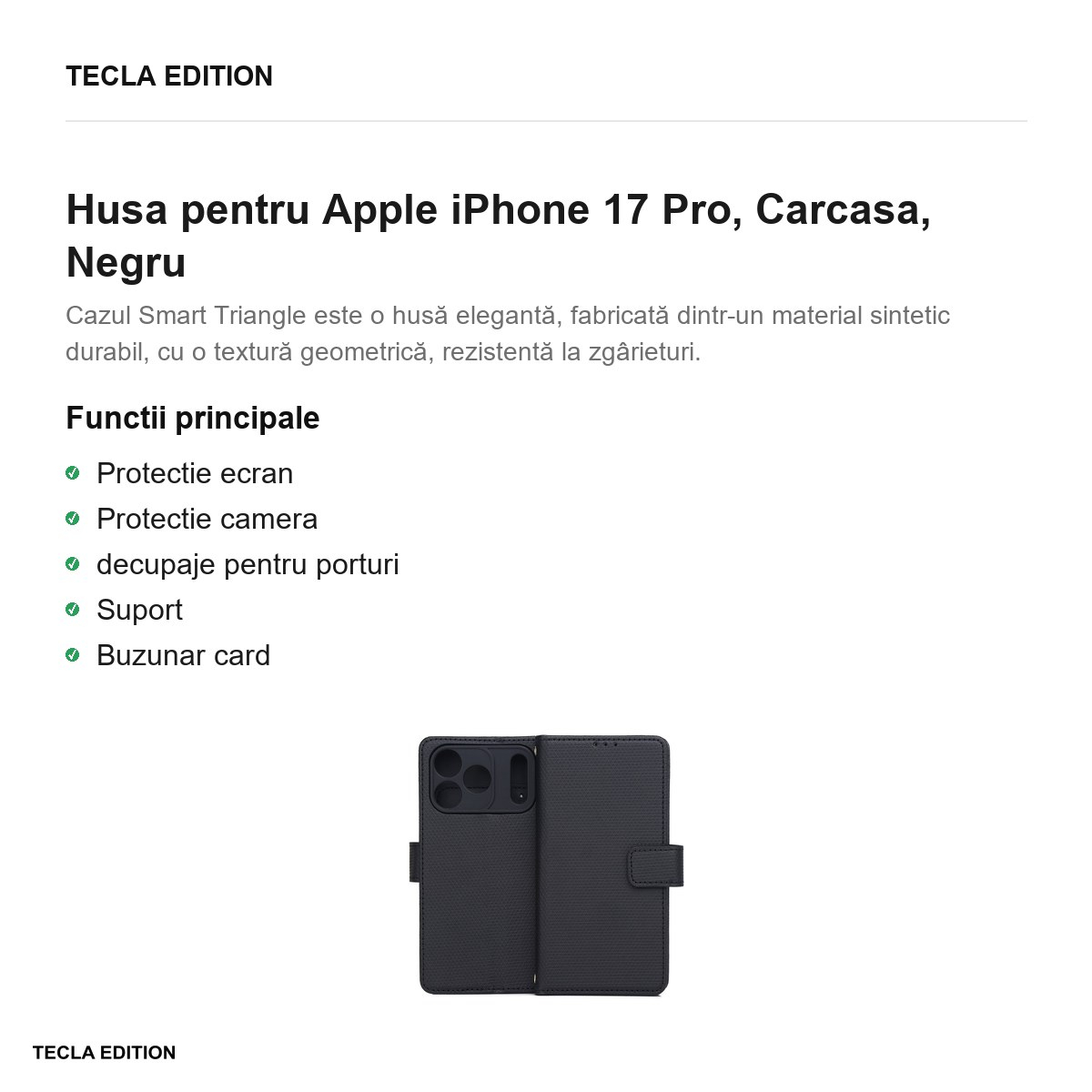 Husa pentru Apple iPhone 17 Pro, tip carte, Negru [2]