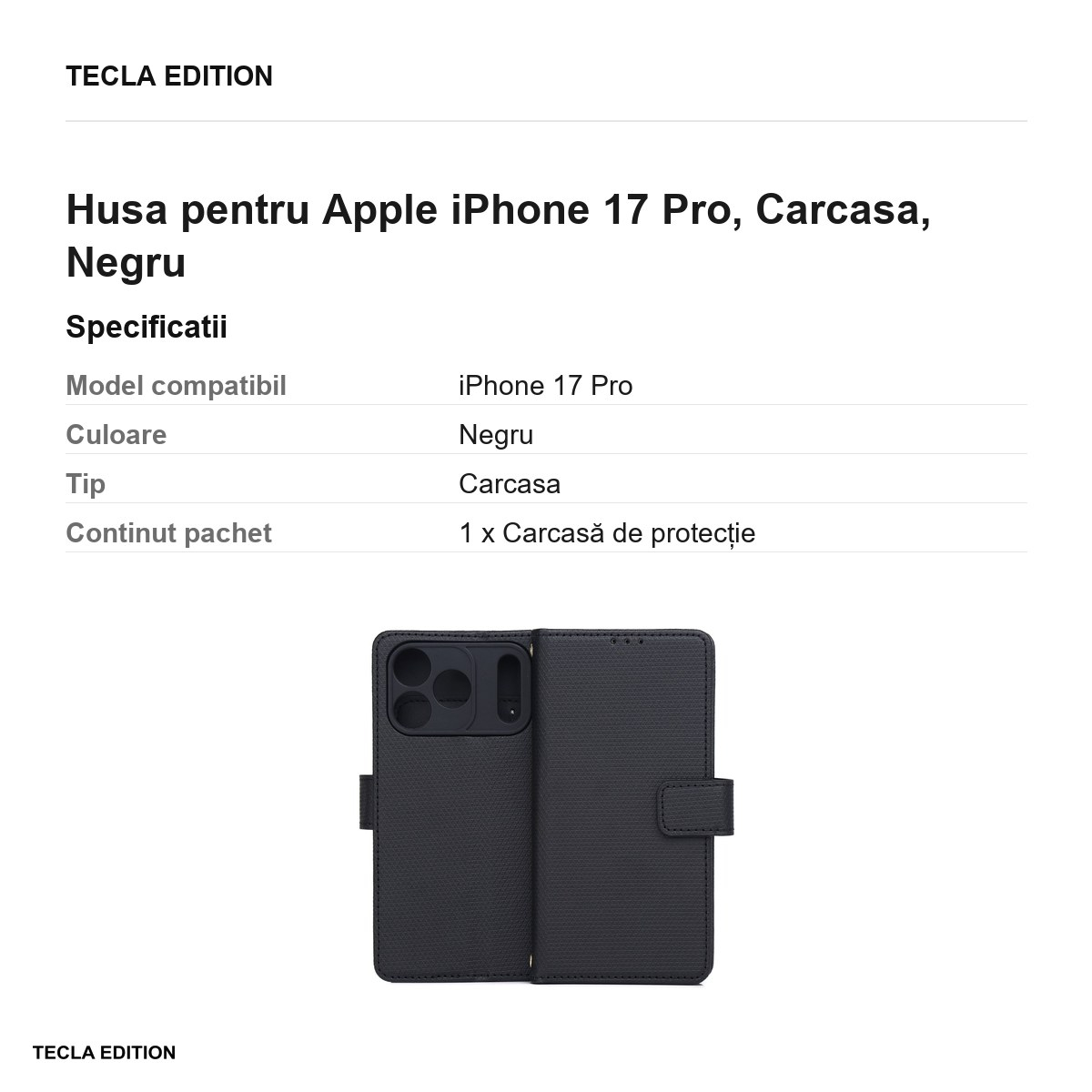 Husa pentru Apple iPhone 17 Pro, tip carte, Negru [3]