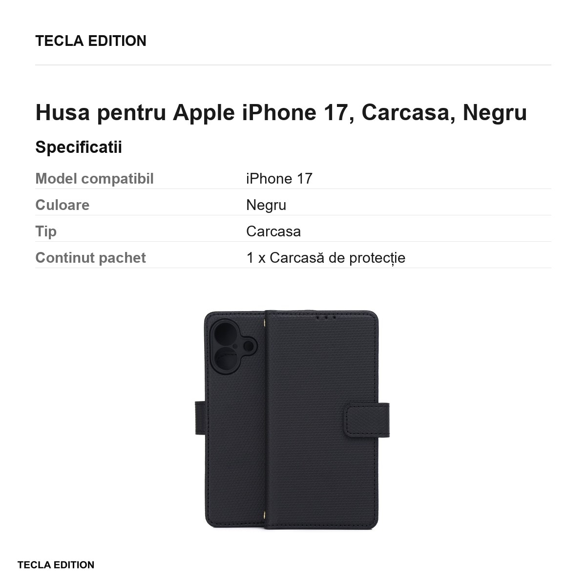 Husa pentru Apple iPhone 17, tip carte, Negru [3]