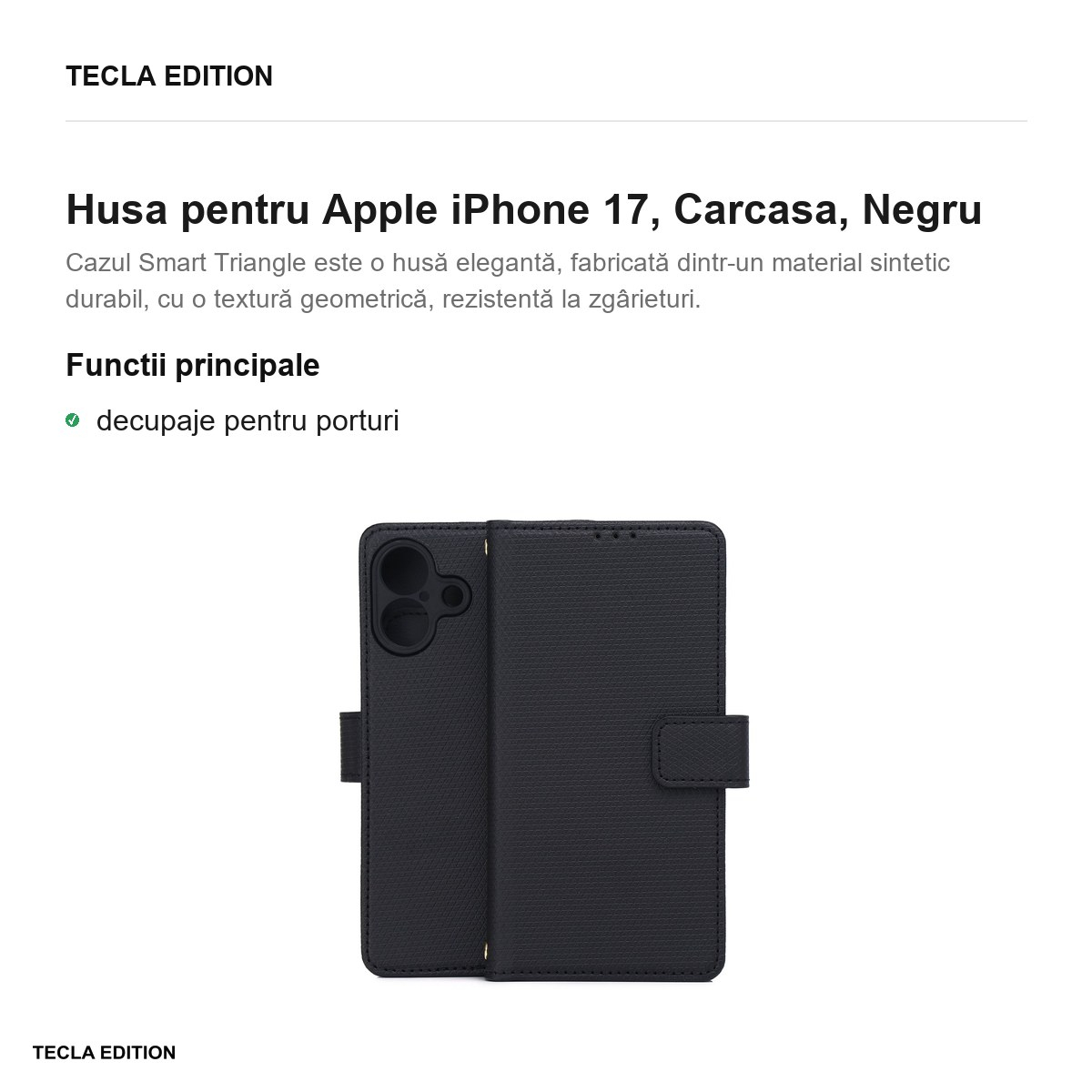 Husa pentru Apple iPhone 17, tip carte, Negru [2]