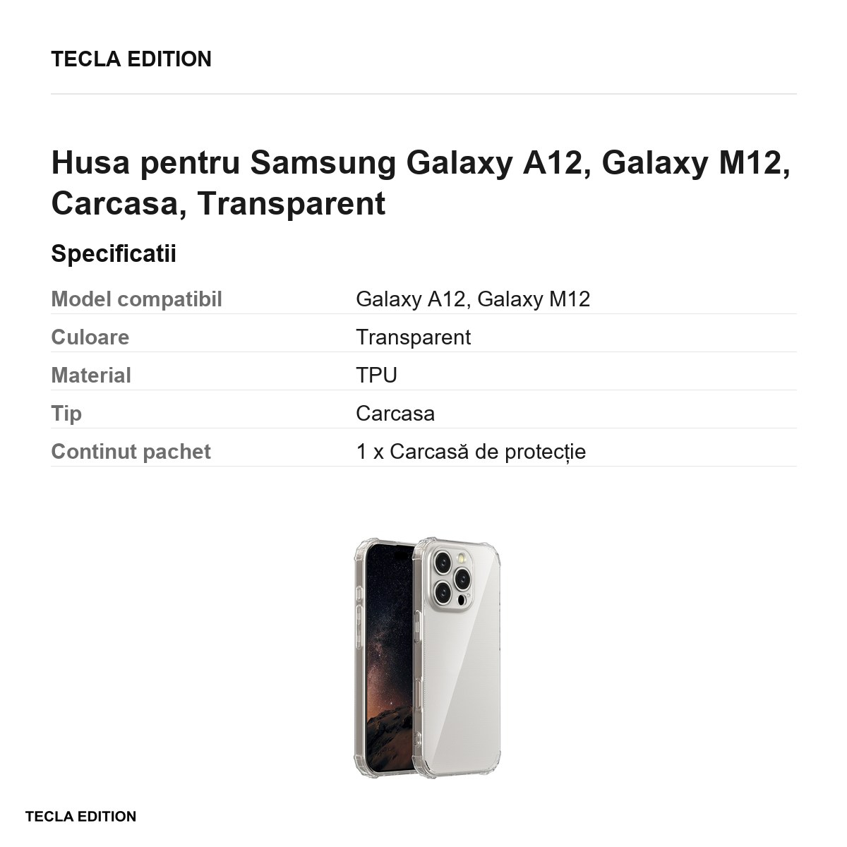 Husa pentru Samsung Galaxy A12, Galaxy M12, Carcasa, Transparent [3]