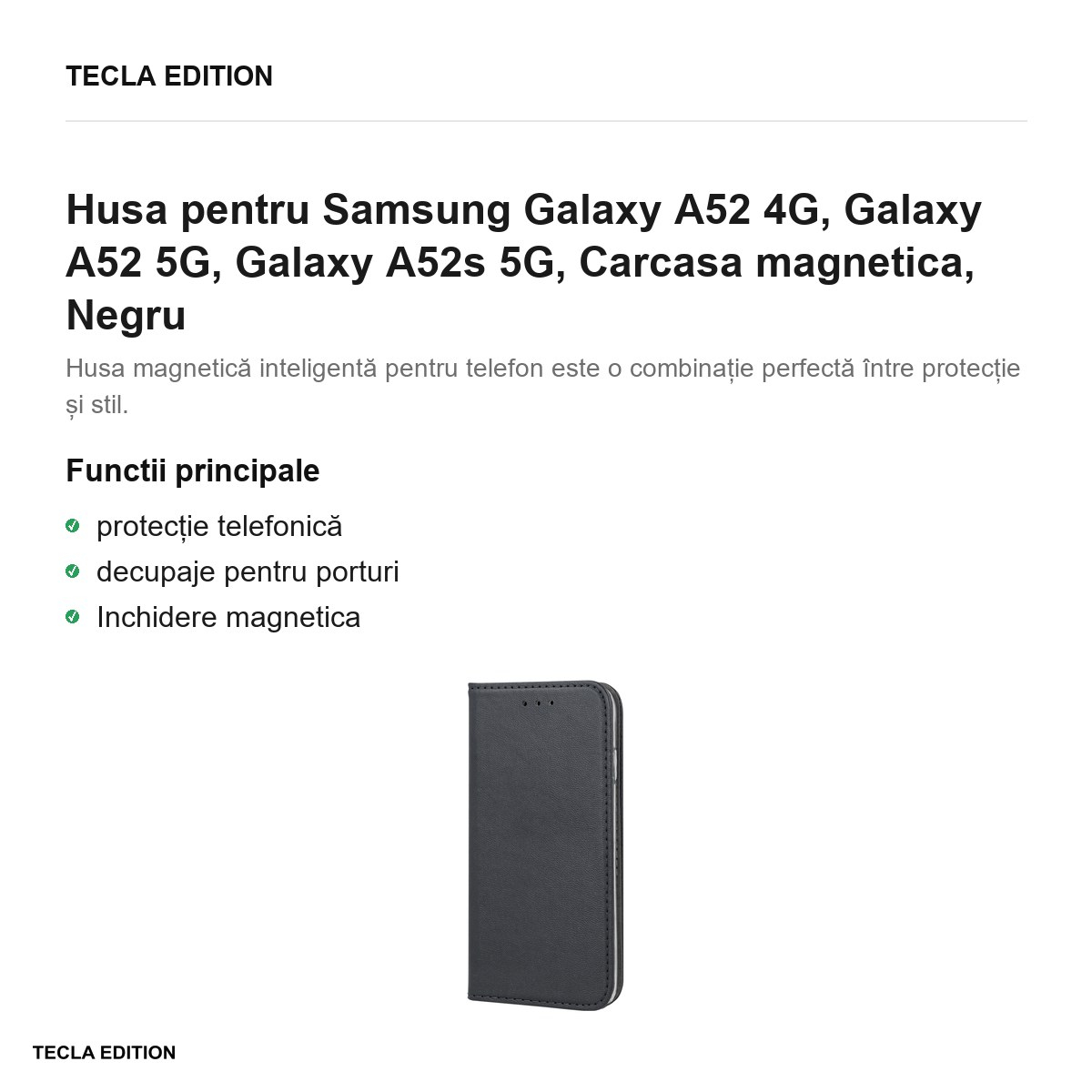 Husa pentru Samsung Galaxy A52 4G, Galaxy A52 5G, Galaxy A52s 5G, Carcasa magnetica, Negru [2]