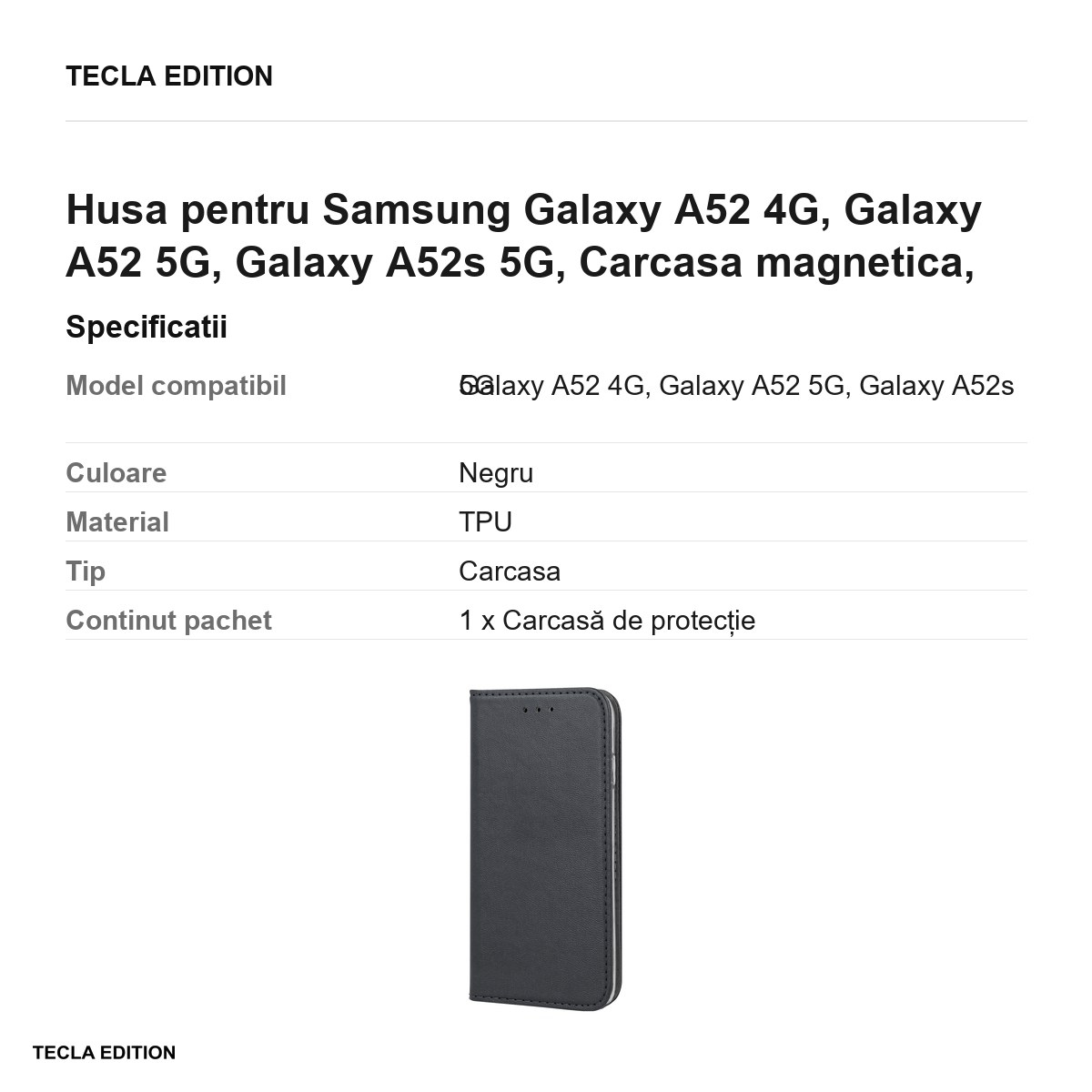 Husa pentru Samsung Galaxy A52 4G, Galaxy A52 5G, Galaxy A52s 5G, Carcasa magnetica, Negru [3]