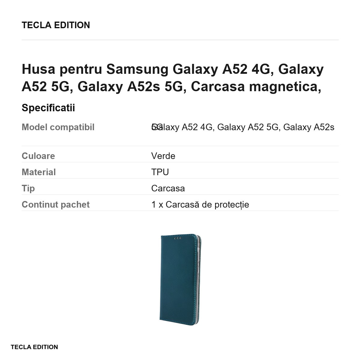 Husa pentru Samsung Galaxy A52 4G, Galaxy A52 5G, Galaxy A52s 5G, Carcasa magnetica, Verde [3]