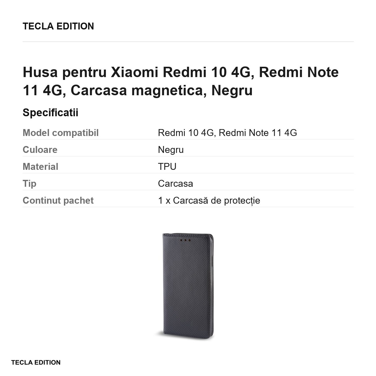 Husa pentru Xiaomi Redmi 10 4G, Redmi Note 11 4G, Carcasa magnetica, Negru [3]