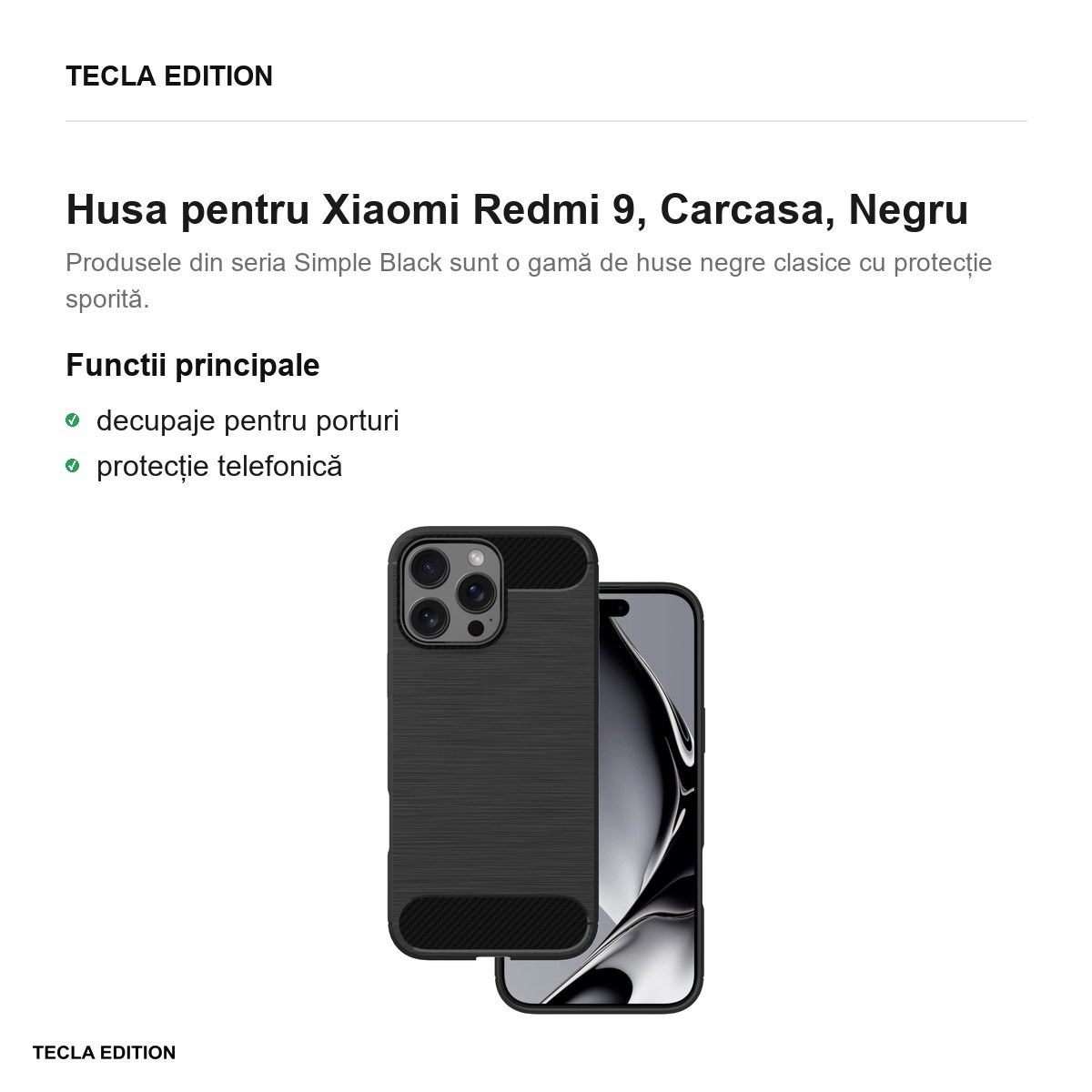 Husa pentru Xiaomi Redmi 9, Carcasa, Negru [2]