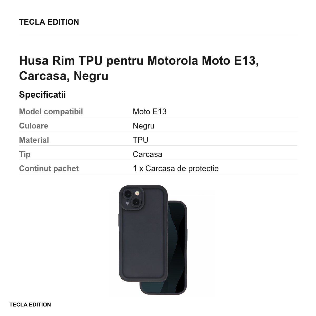 Husa Rim TPU pentru Motorola Moto E13, Carcasa, Negru [3]