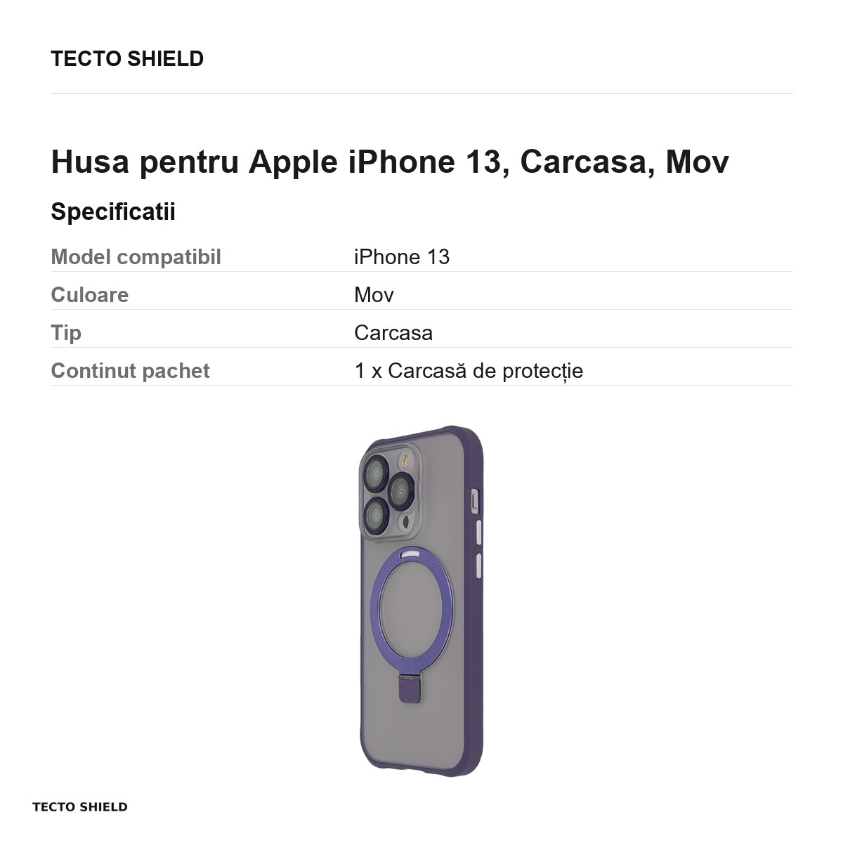 Husa Ring Secure Mag pentru Apple iPhone 13, Carcasa, Mov [3]