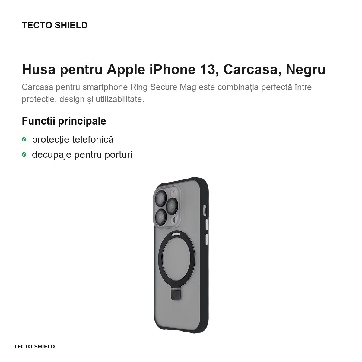Husa Ring Secure Mag pentru Apple iPhone 13, Carcasa, Negru [2]