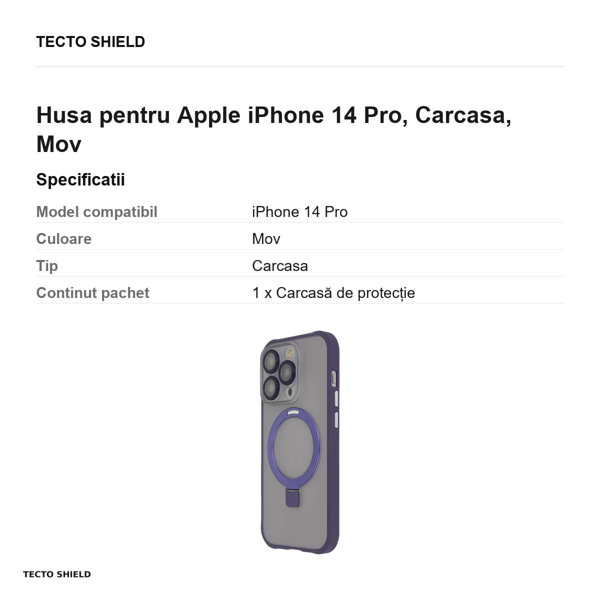 Husa Ring Secure Mag pentru Apple iPhone 14 Pro, Carcasa, Mov [3]