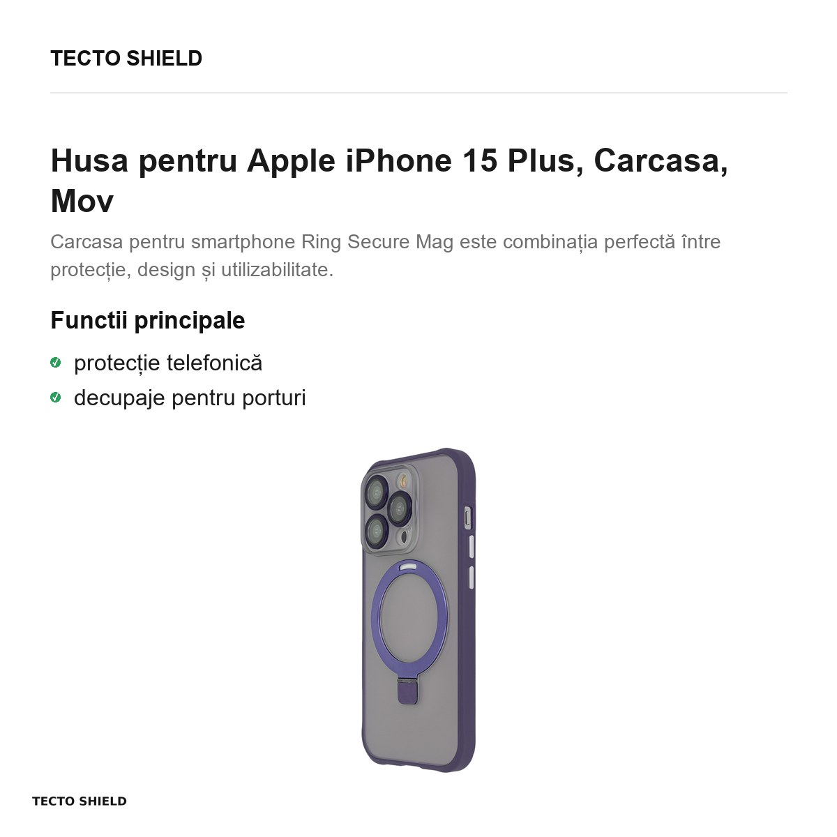 Husa Ring Secure Mag pentru Apple iPhone 15 Plus, Carcasa, Mov [2]