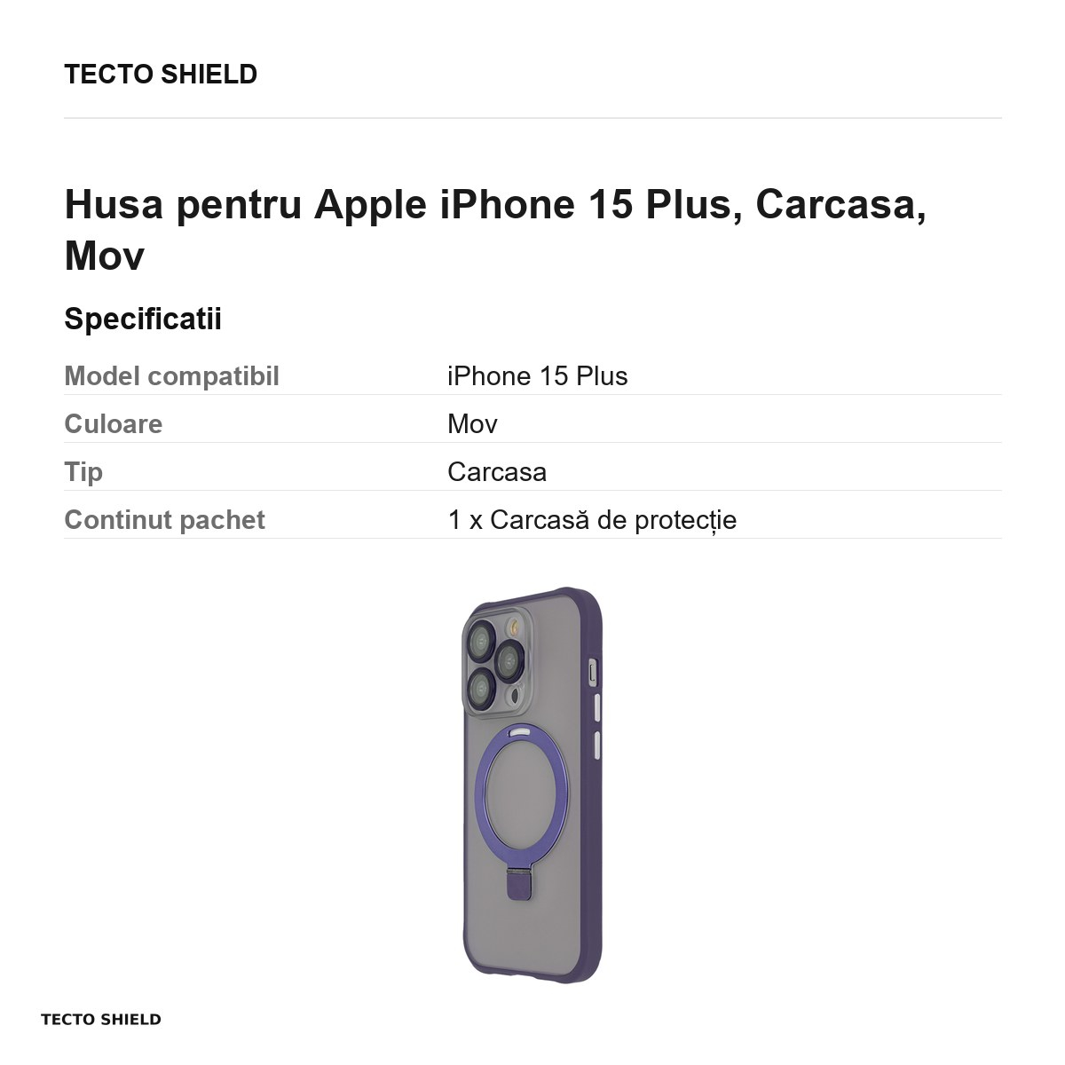 Husa Ring Secure Mag pentru Apple iPhone 15 Plus, Carcasa, Mov [3]