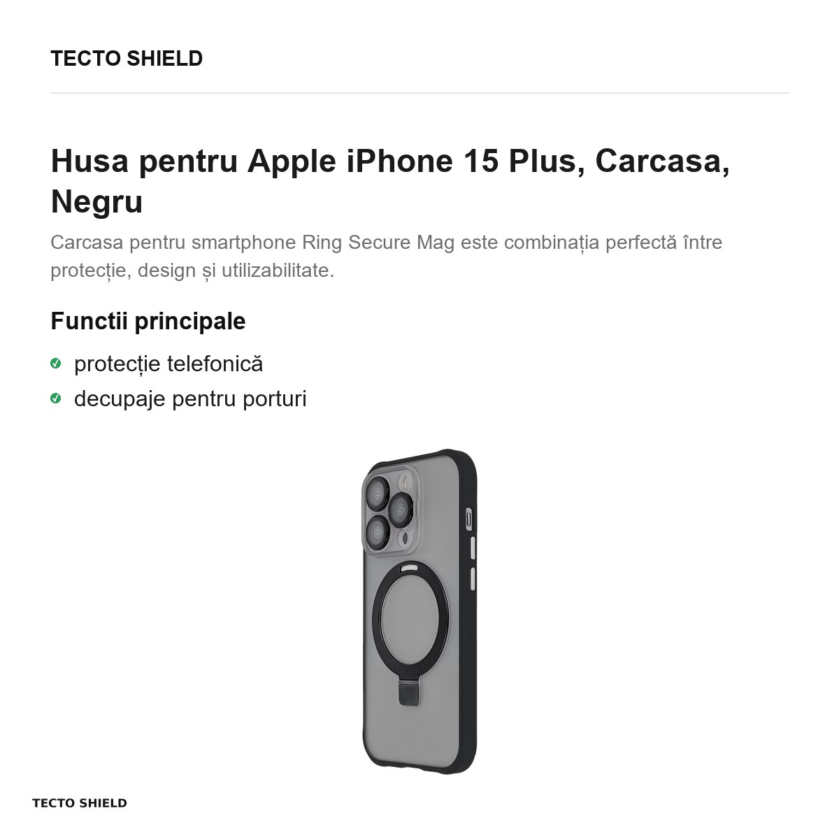 Husa Ring Secure Mag pentru Apple iPhone 15 Plus, Carcasa, Negru [2]