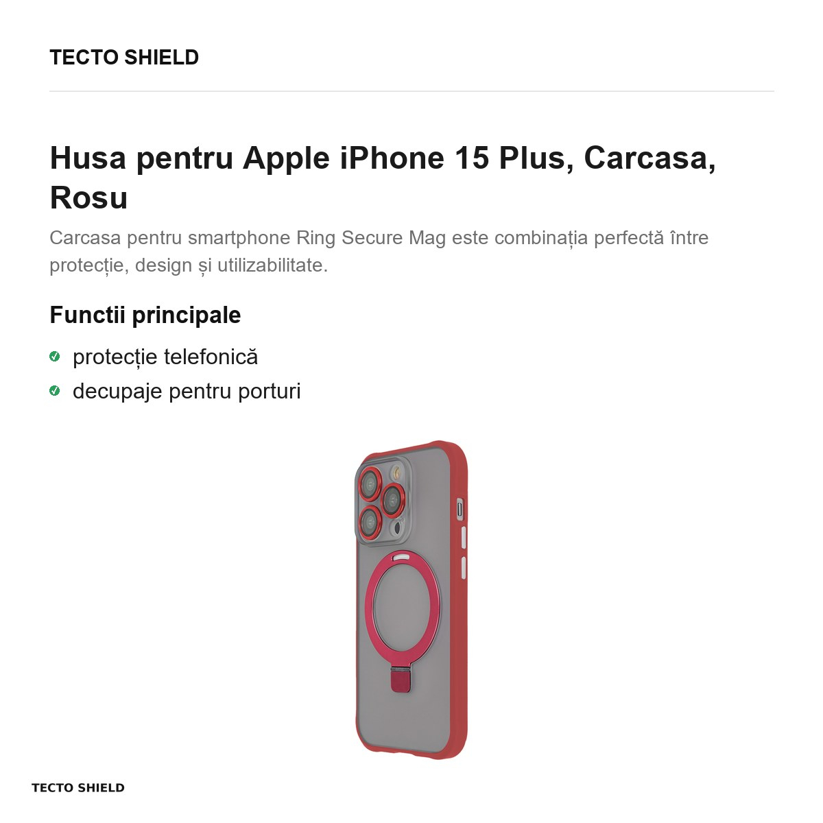 Husa Ring Secure Mag pentru Apple iPhone 15 Plus, Carcasa, Rosu [2]