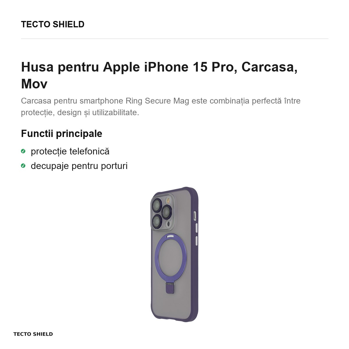 Husa Ring Secure Mag pentru Apple iPhone 15 Pro, Carcasa, Mov [2]