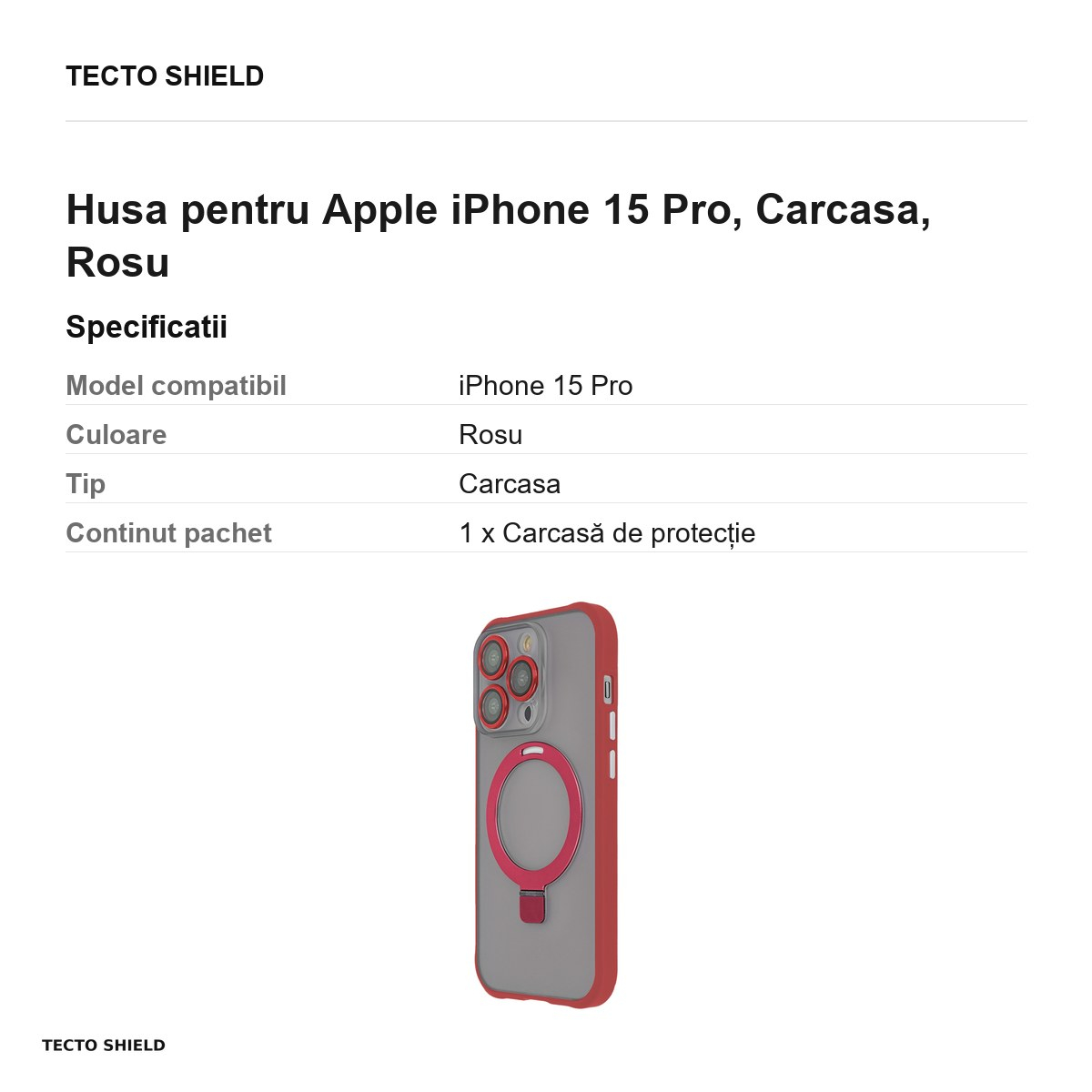 Husa Ring Secure Mag pentru Apple iPhone 15 Pro, Carcasa, Rosu [3]