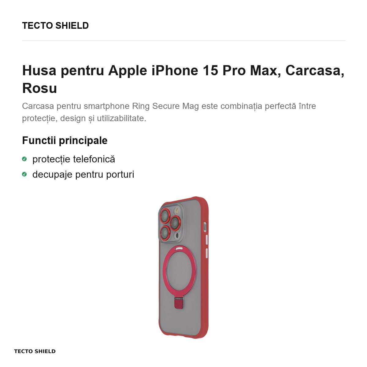 Husa Ring Secure Mag pentru Apple iPhone 15 Pro Max, Carcasa, Rosu [2]