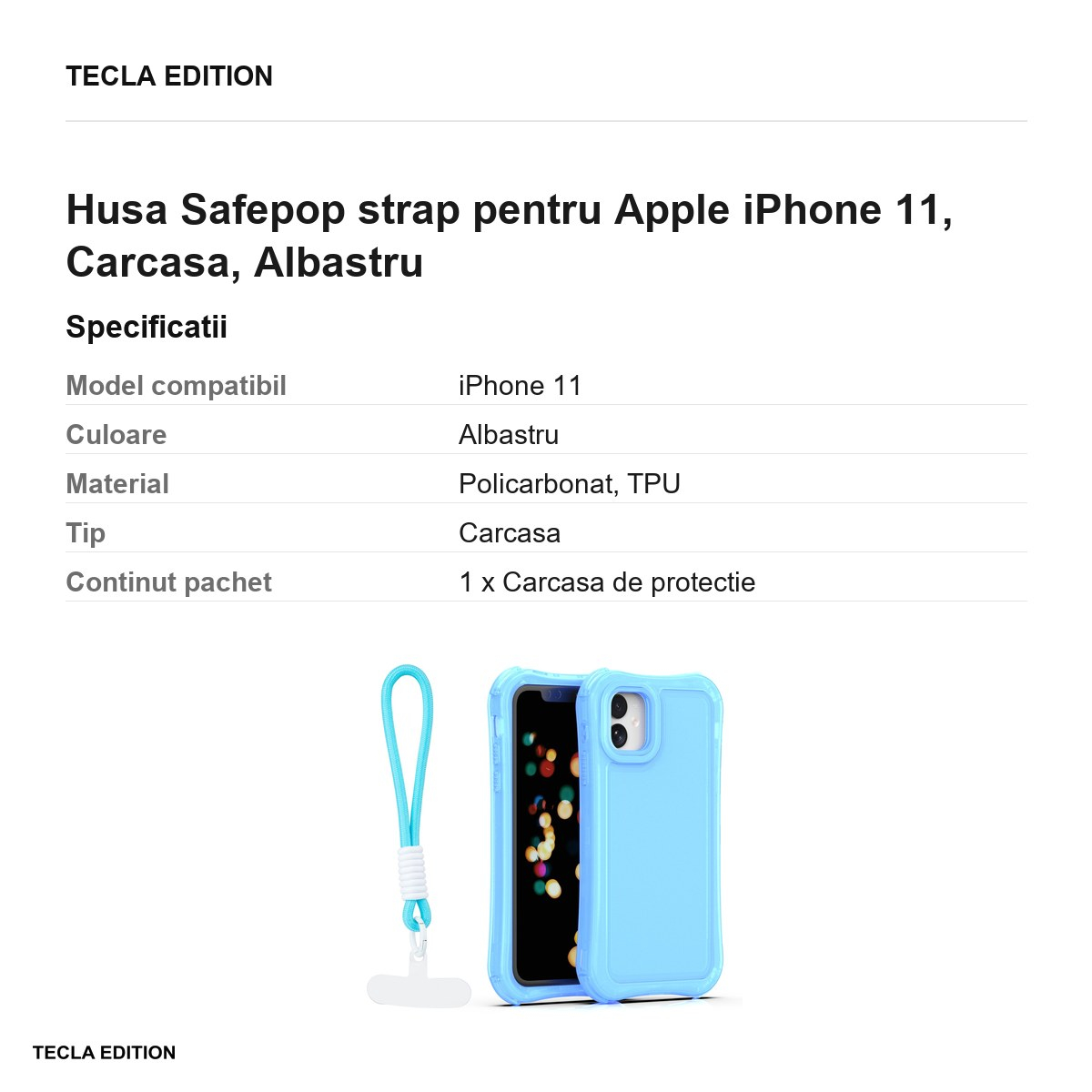 Husa Safepop strap pentru Apple iPhone 11, Carcasa, Albastru [3]