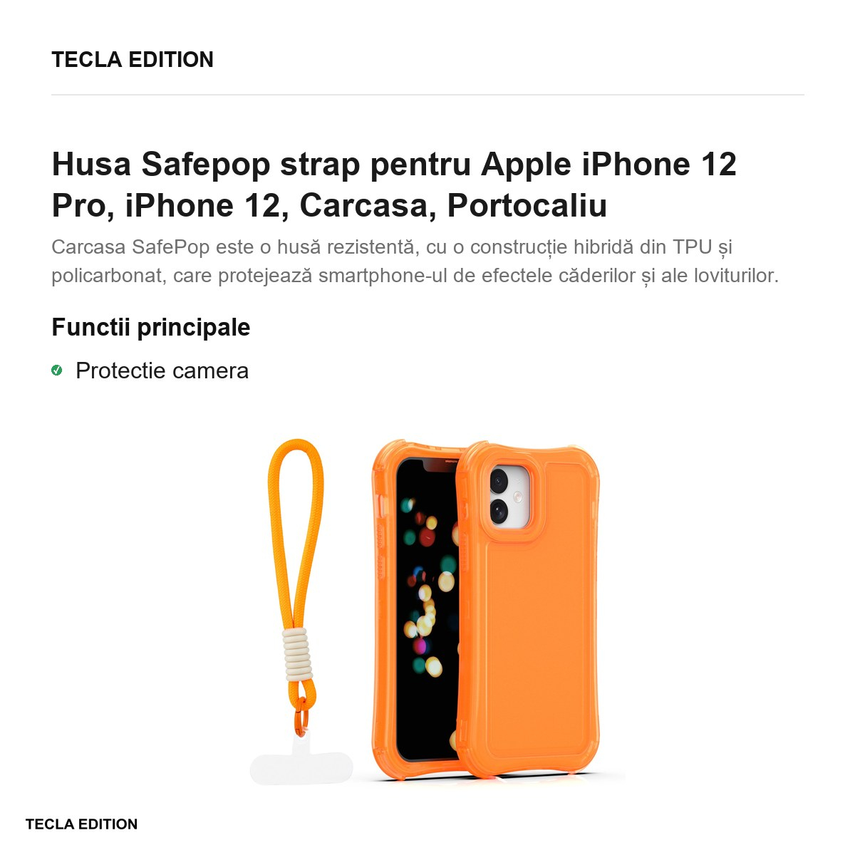 Husa Safepop strap pentru Apple iPhone 12 Pro, iPhone 12, Carcasa, Portocaliu [2]