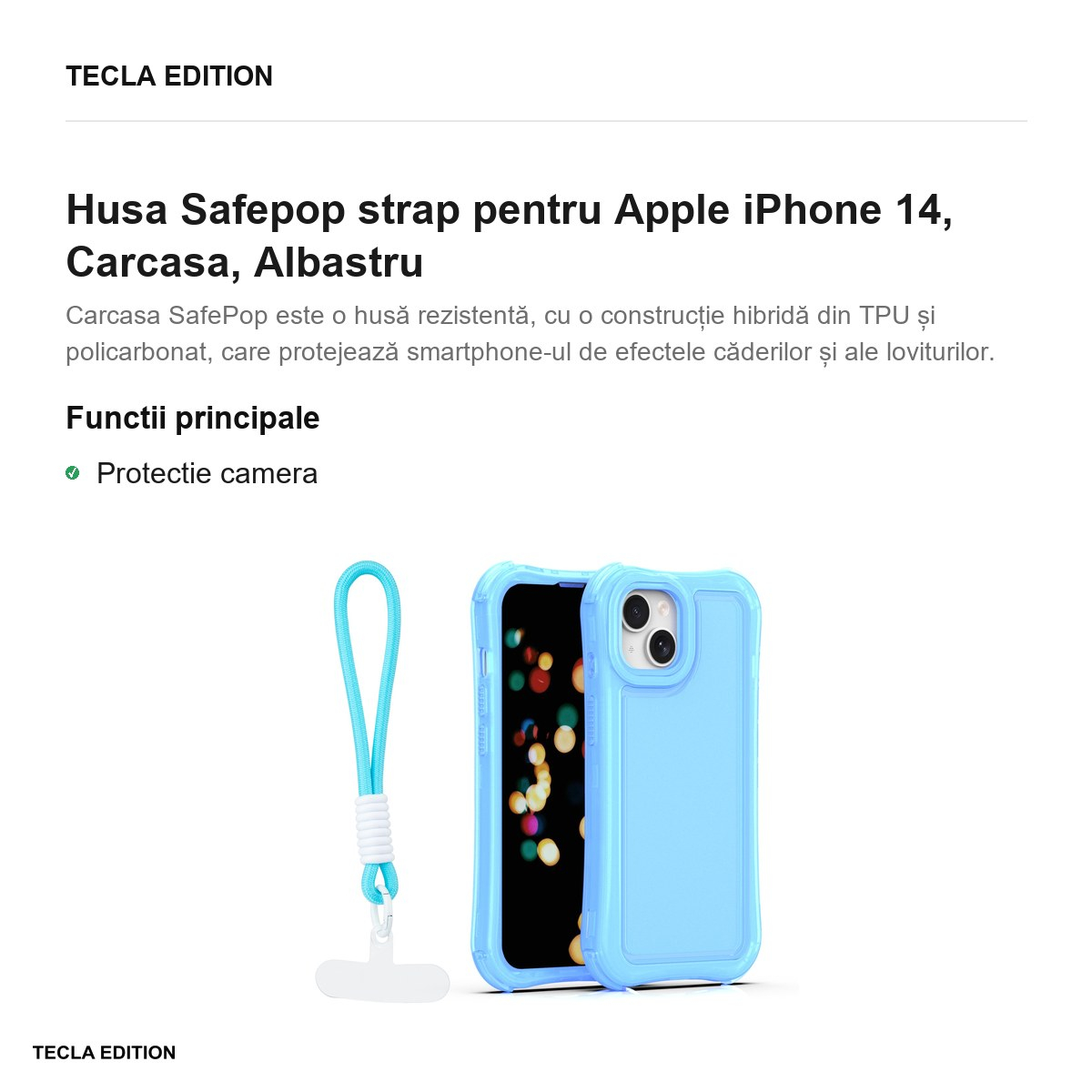 Husa Safepop strap pentru Apple iPhone 14, Carcasa, Albastru [2]