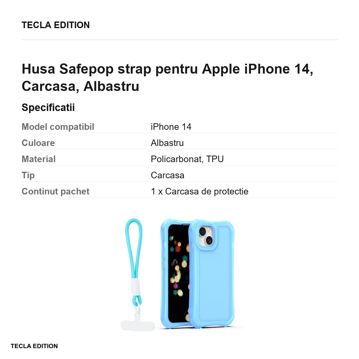 Husa Safepop strap pentru Apple iPhone 14, Carcasa, Albastru [3]