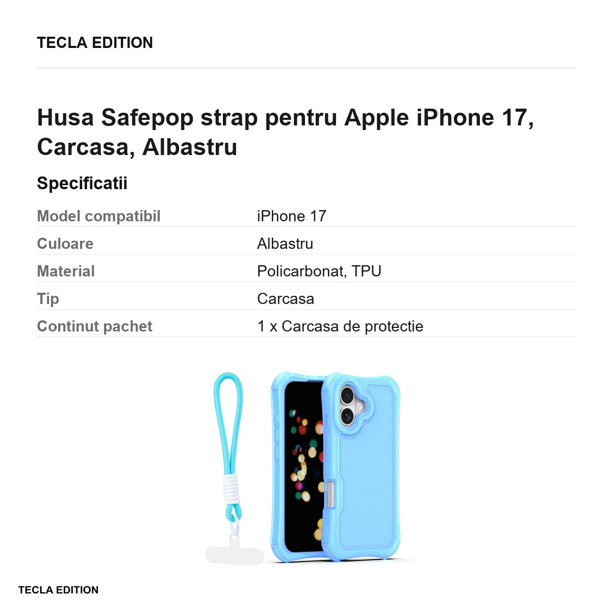 Husa Safepop strap pentru Apple iPhone 17, Carcasa, Albastru [3]