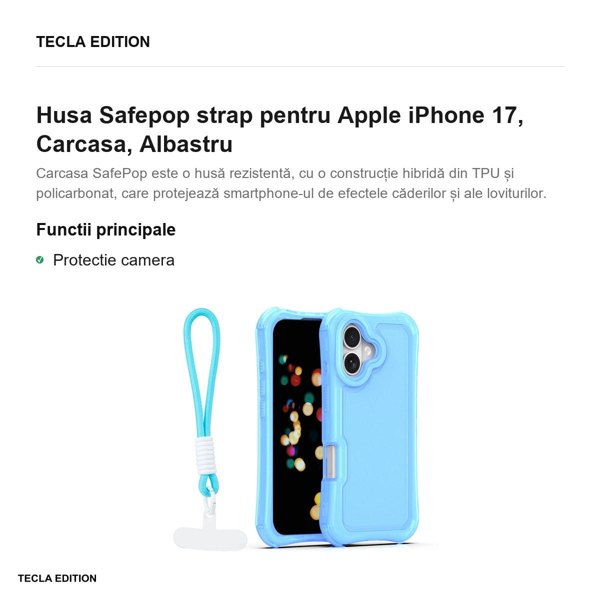Husa Safepop strap pentru Apple iPhone 17, Carcasa, Albastru [2]